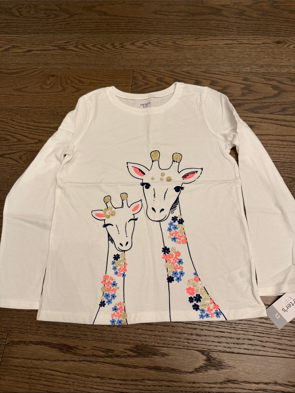 NWT Carter's White Long-Sleeve Giraffe Floral Graphic Tee for Kids